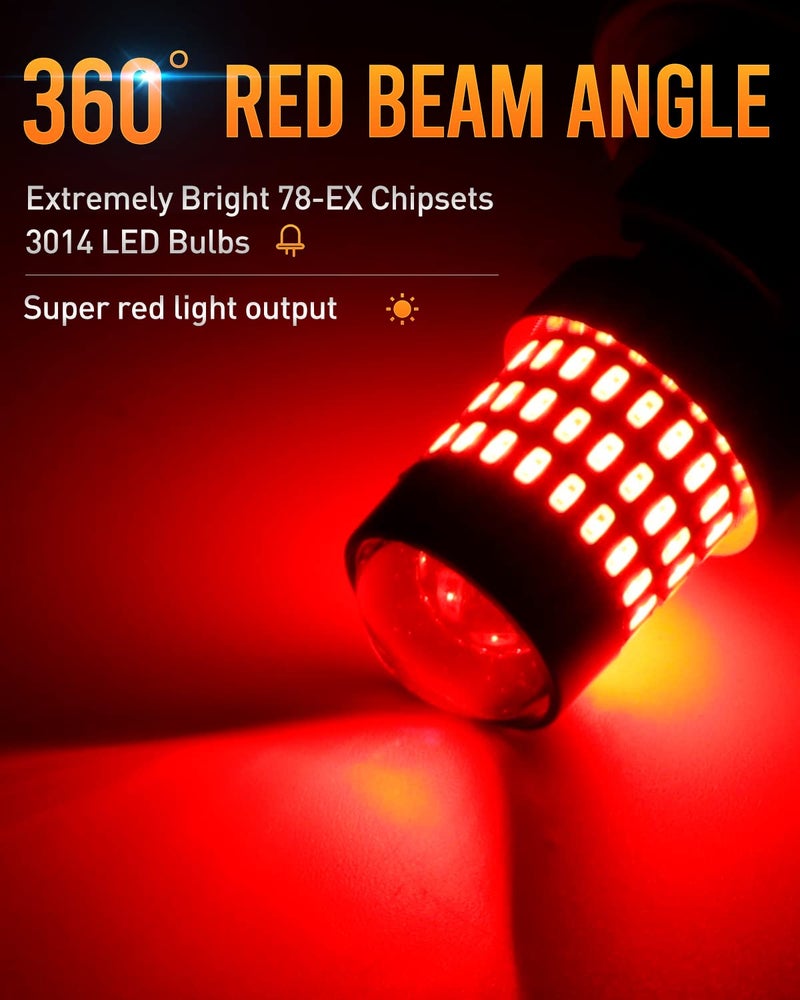 LUYED 3157 LED Bulbs Red 600% Brighter 1800LM, Flicker-Free 12-24V Plug and Play HD Projector, Compatible with 3156 3056 3057 4157 4057 Tail Brake Stop Signal Parking Lights 2PCS - Image 2